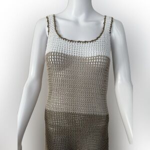 Tommy Bahama White and Tan Crochet Swim Coverup